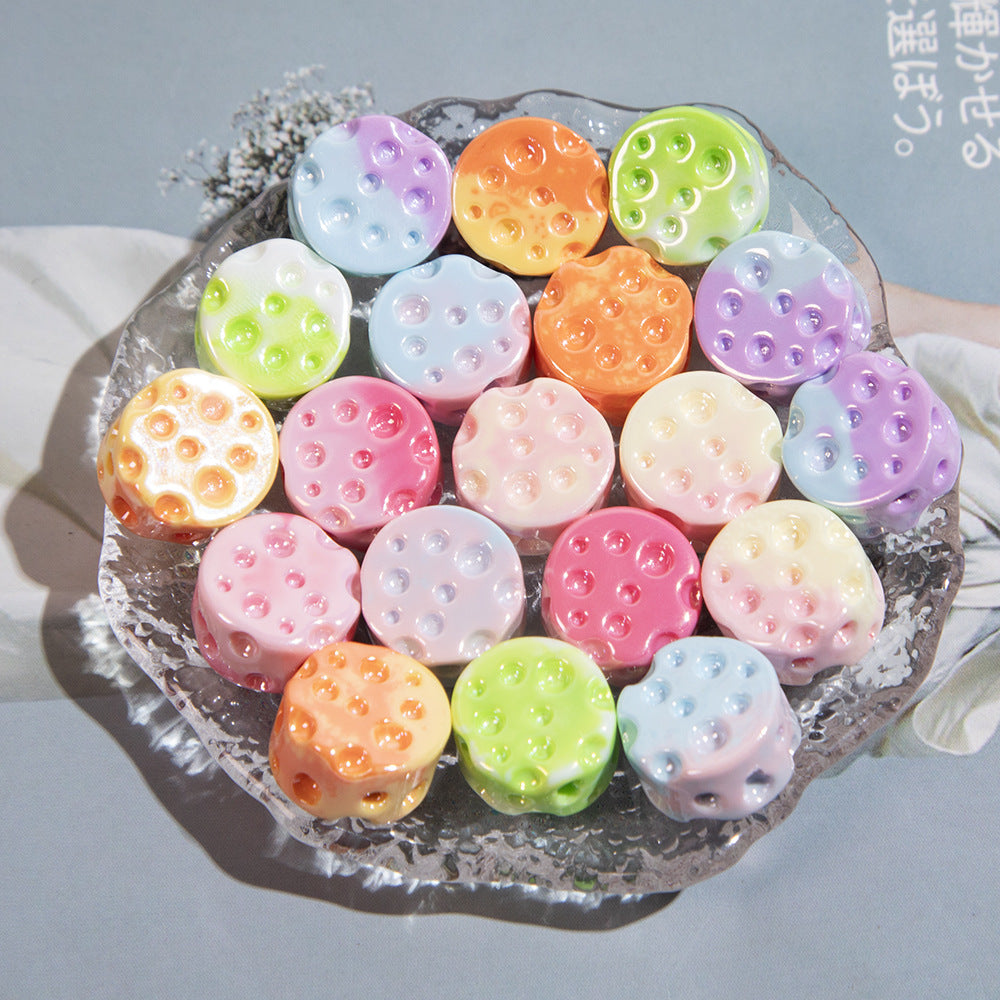 Gradient Colored Cheese Macaron Resin Beads 17mm Plating 20pcs 4