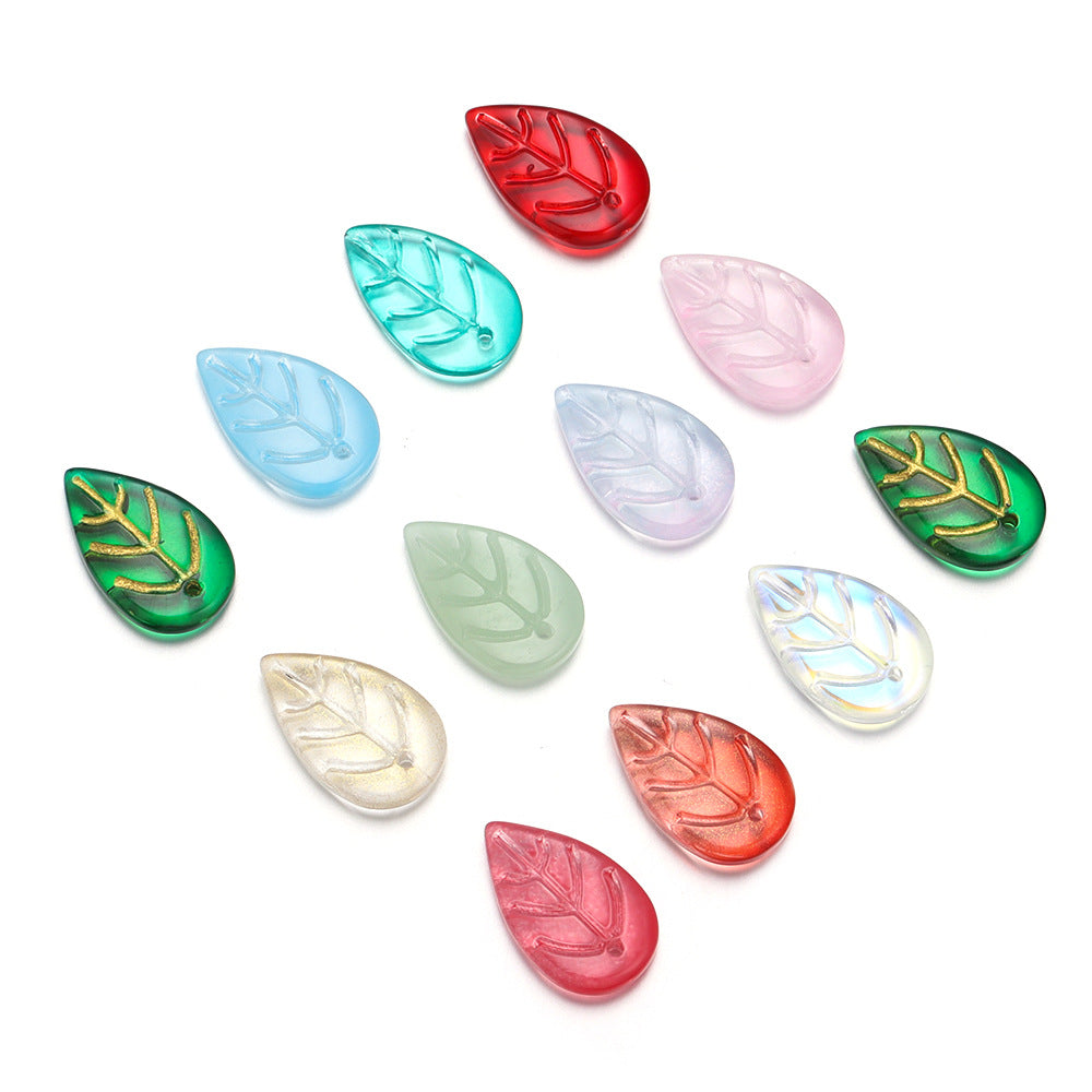 Czech Glass Beads Leaf 17mm Frosted Mixed Colors Gold Accents 30pcs 2