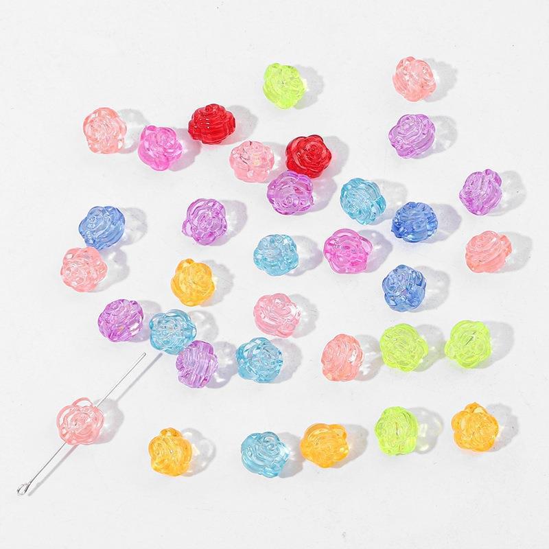 Transparent Chubby Five-Petal Flower Acrylic Beads 15mm Colorful 20pcs 14