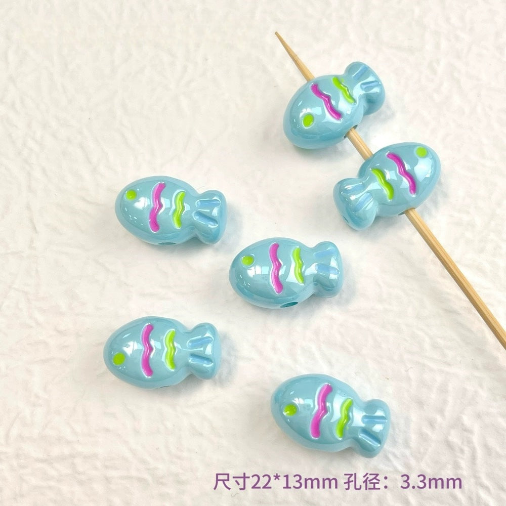 Painted Fish Acrylic Beads 22x13mm Glossy Pastel Neon Wavy Lines 10pcs 7