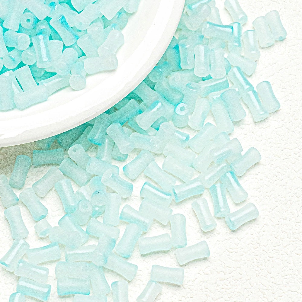 Bamboo Frosted Glass Beads 6x12mm Pastel Matte Finish 50pcs 14