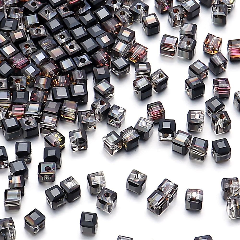 Transparent Square Glass Beads 8mm Iridescent Colors 50pcs 11