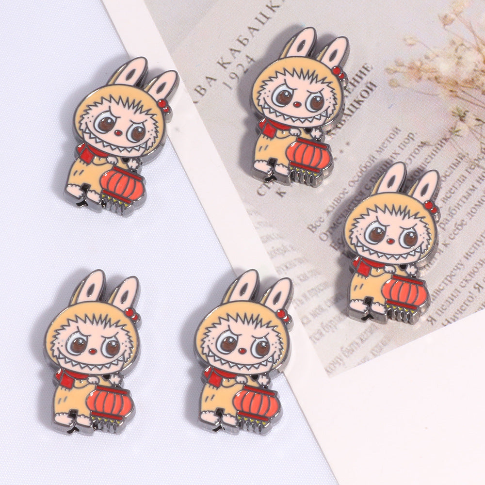 Lantern Metal Beads 24mm Colorful Enamel Bunny Holding 10pcs 6