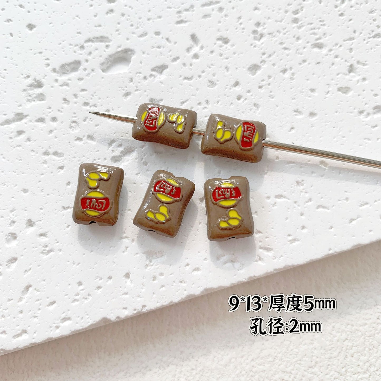 Baking Painted Potato Chips Card Metal Beads 2mm Hole 20pcs 28