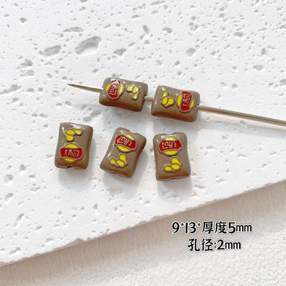 Baking Painted Potato Chips Card Metal Beads 2mm Hole 20pcs 28