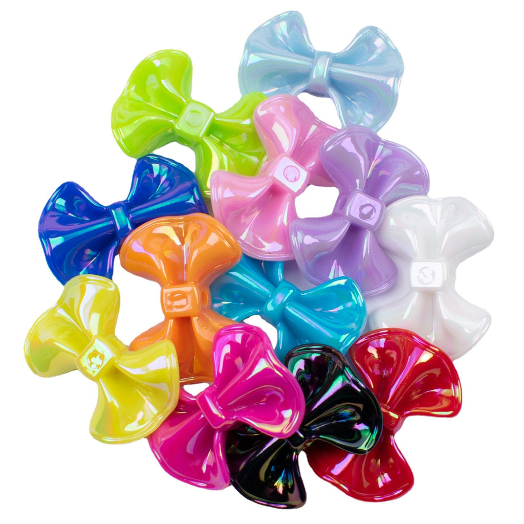 Plated Fat Bow Acrylic Beads 24mm Solid Glossy Color 100pcs 5