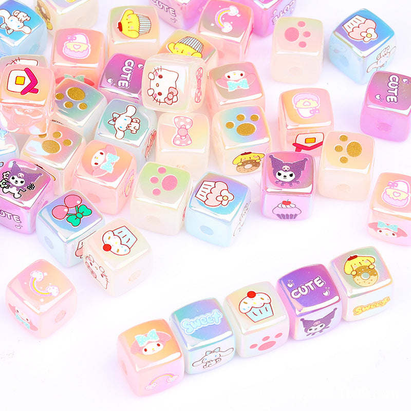 Cartoon Jelly Color Acrylic Square Beads 14mm Glossy Finish 10pcs 3