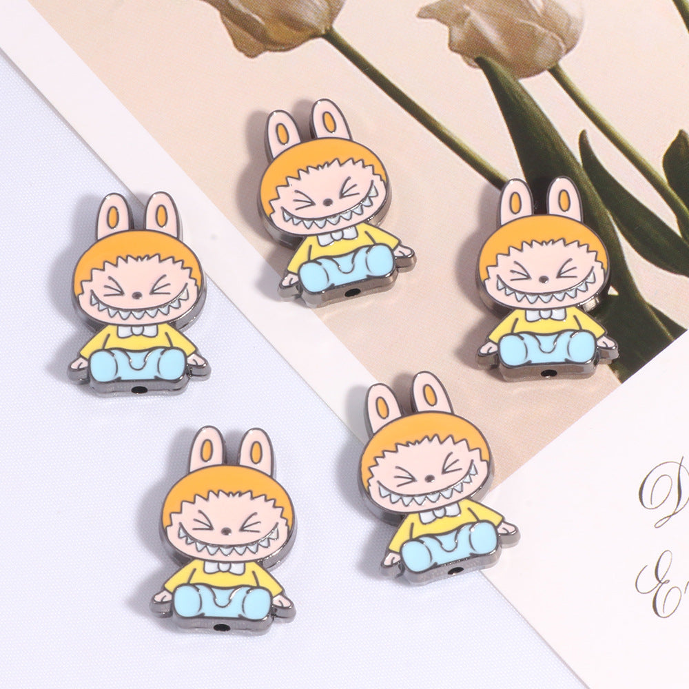 Cheerful Bunny Ear Metal Beads 24mm Colorful Enamel Alloy 10pcs 4