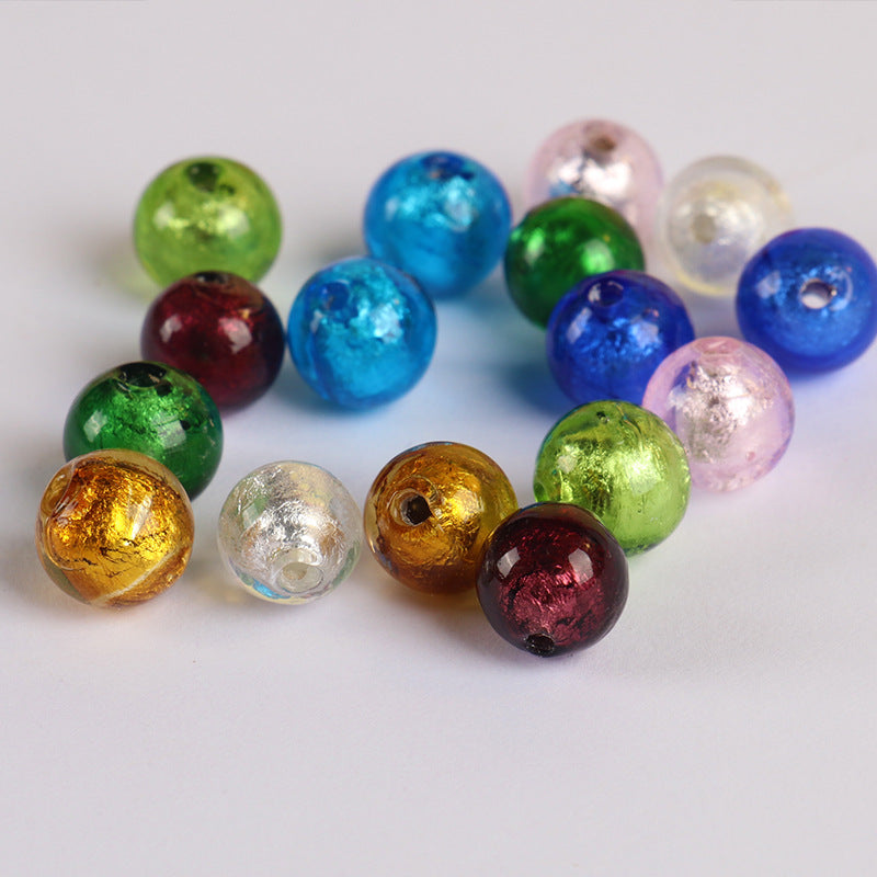 Lampwork Glass Beads Round 10 12mm Silver Foil Colorful 5pcs