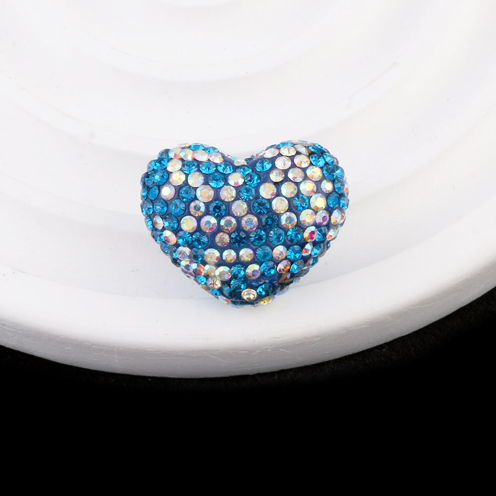 Rhinestone Heart Clay Beads 24mm Colorful Shamballa 6pcs 27