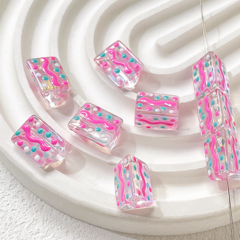 Lampwork Prism Glass Beads 12mm Hand Painted Dopamine Polka Dotted 5pcs 7