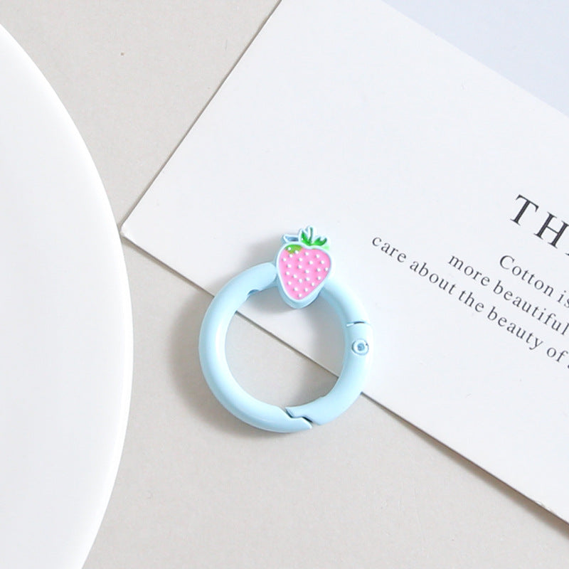 Strawberry Painted Circle Zinc Alloy Trigger Spring Keyrings 6pcs 32mm 17