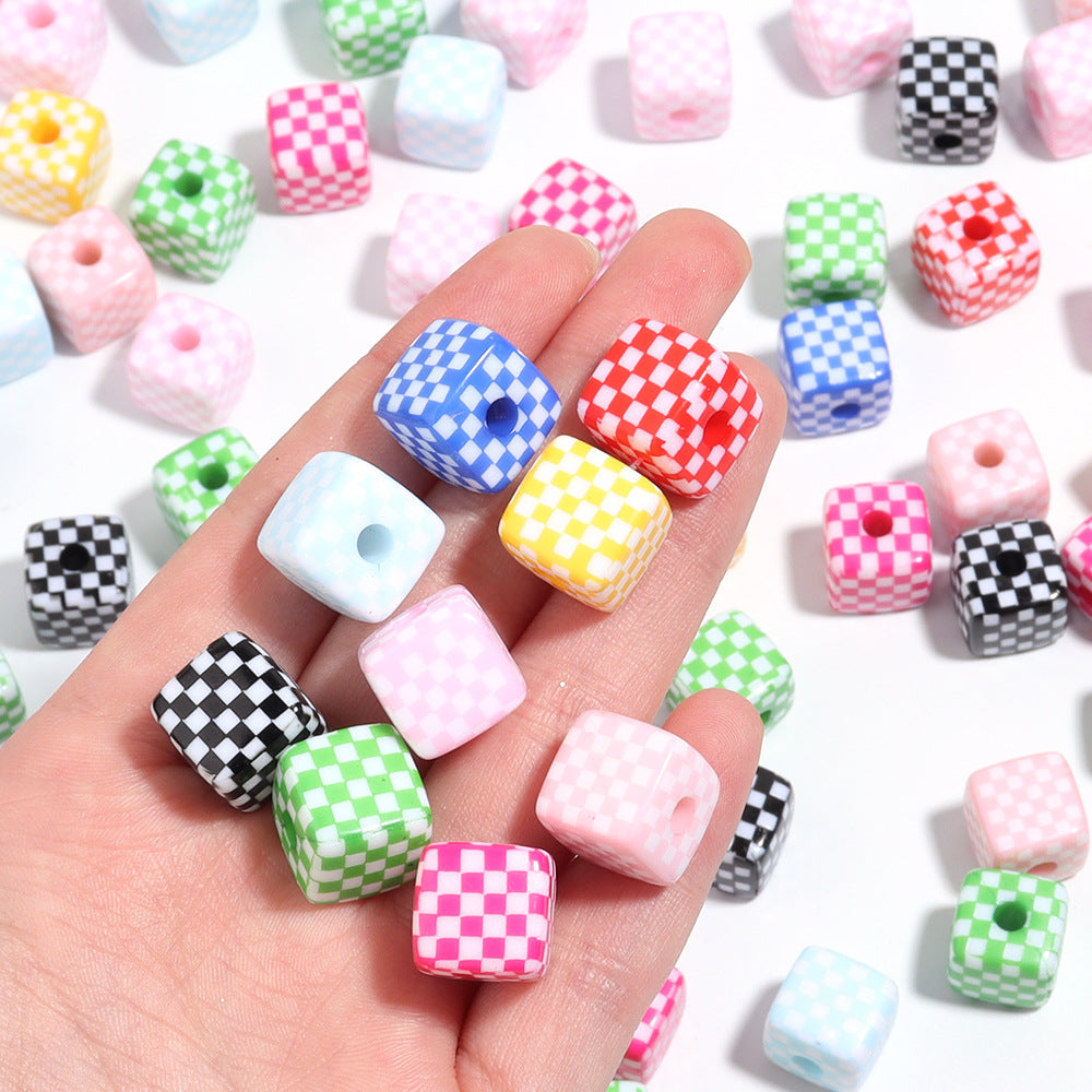 Colored Checkerboard Rounded Acrylic Square Beads 13mm 10pcs 4