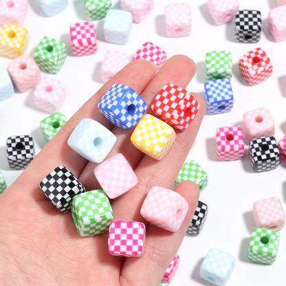 Colored Checkerboard Rounded Acrylic Square Beads 13mm 10pcs 4