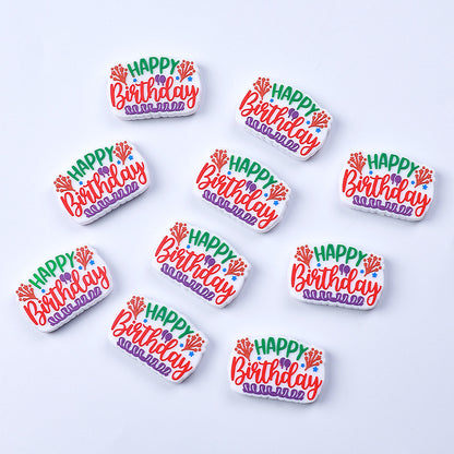 Silicone Focal Beads Unicorn KT Happy Birthday Layered Text 20pcs 2