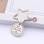 Stainless Steel Mum Round Keychain Star Ring Pink Crystal Charm 4