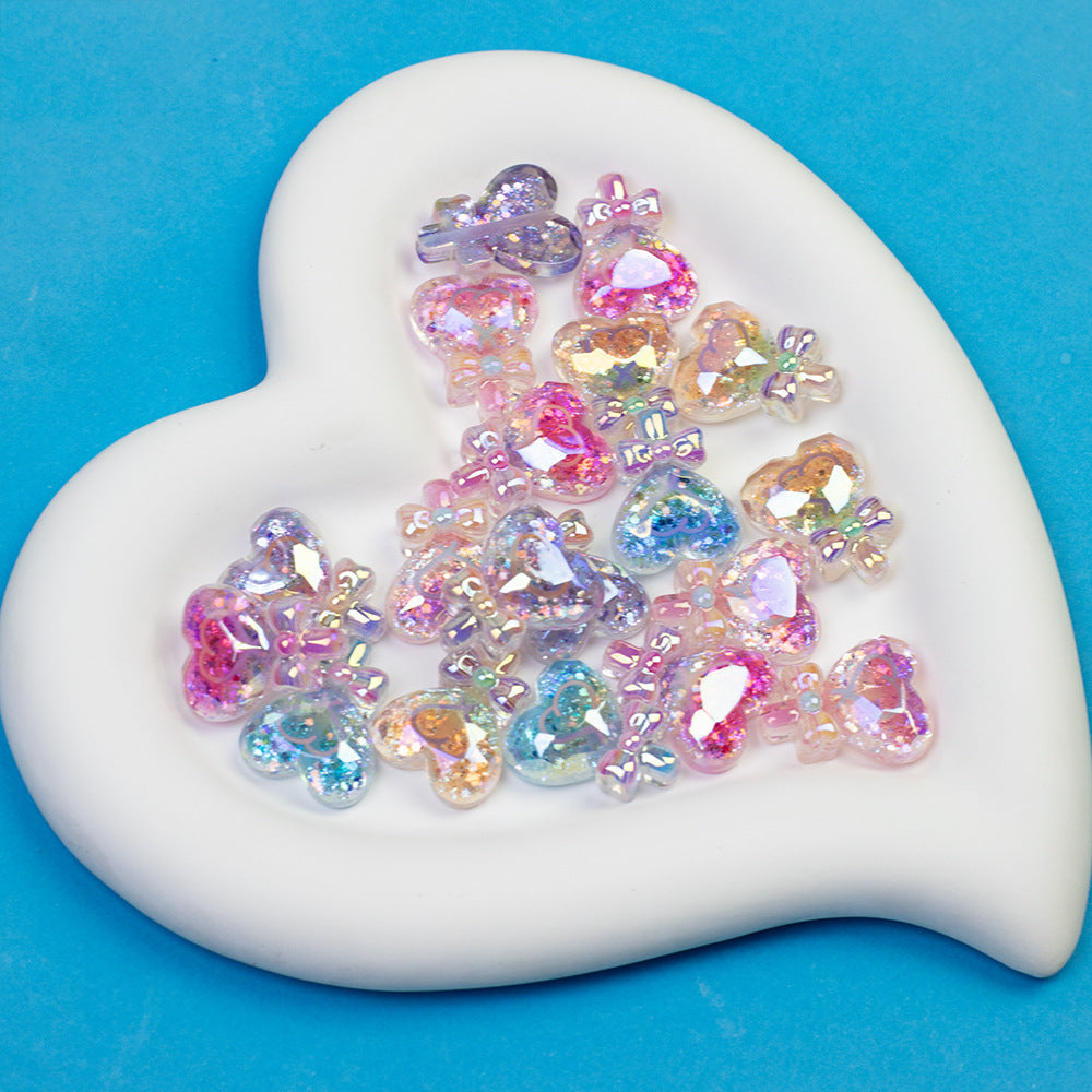 Plating Glitter Faceted Heart Lollipop Resin Beads 23.5x19mm 20pcs 11