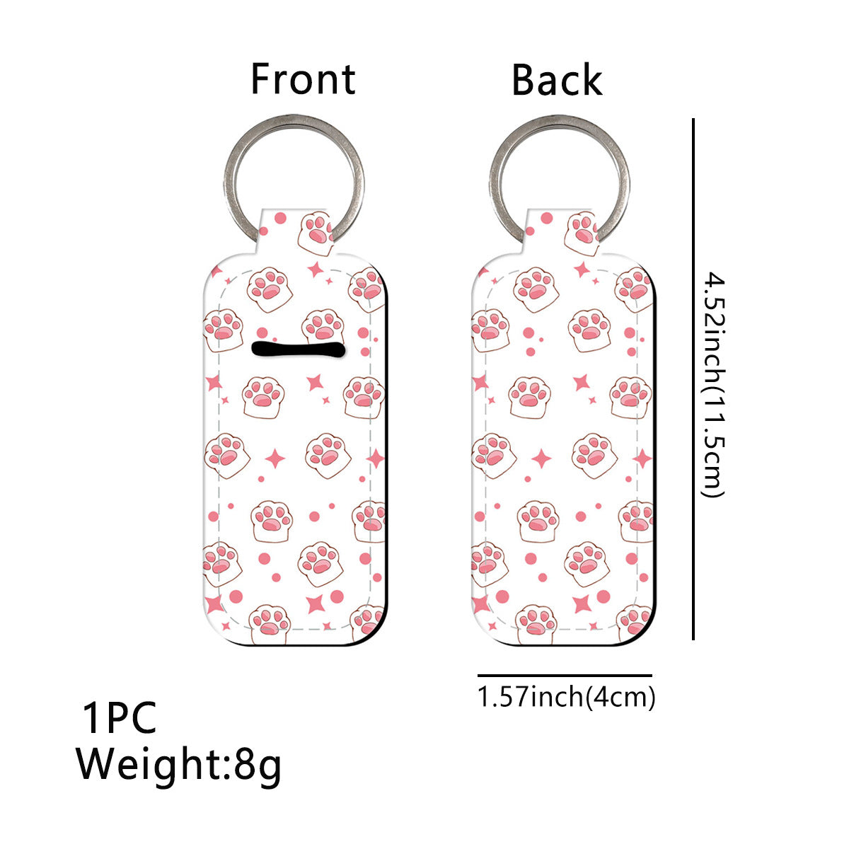 Paw Print Chapstick Holder Neoprene Functional Keychain 3pcs 7