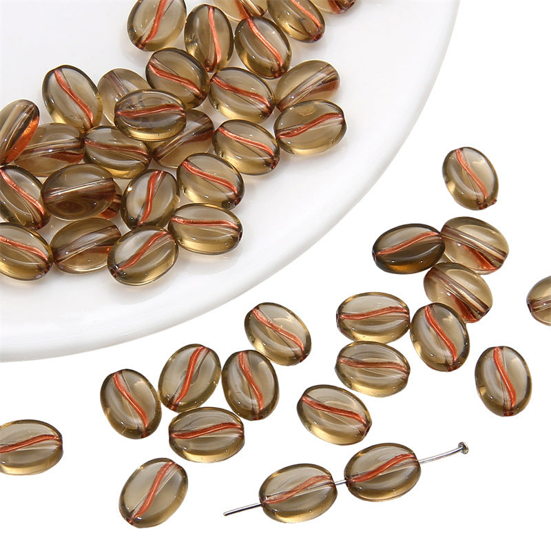 Transparent Coffee Bean Acrylic Beads 11x8mm Gold Highlights 30pcs 7