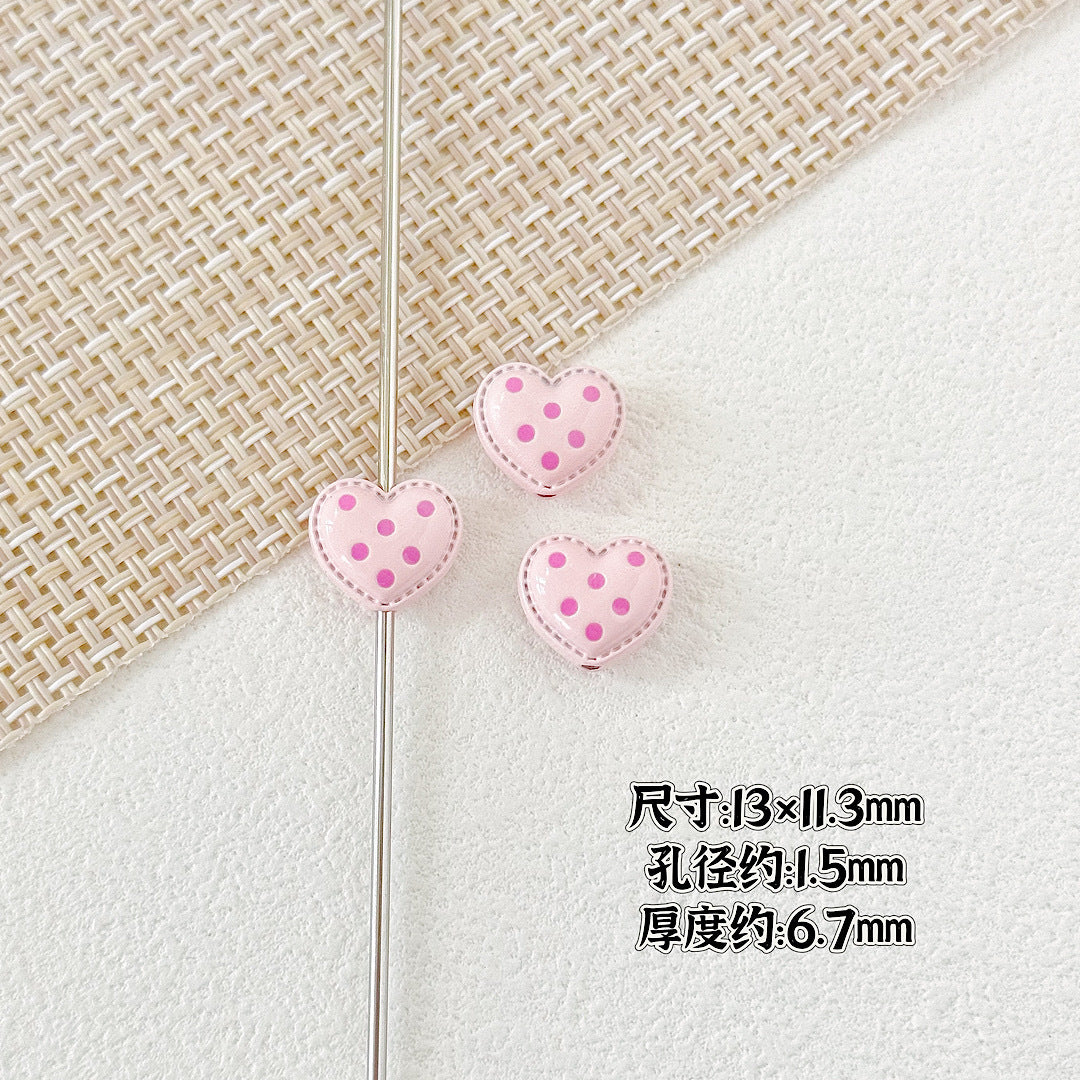 Heart and Rabbit Metal Beads Polka Dot Painted Alloy 10pcs 4