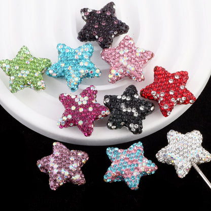 Rhinestone Star Clay Beads 25mm Colorful Sparkle 6pcs