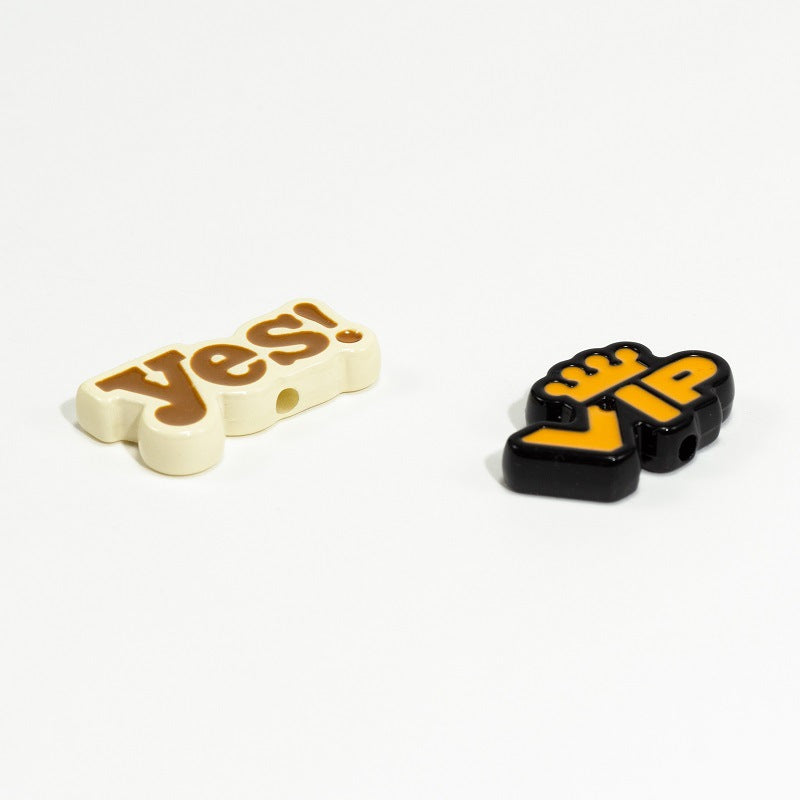 Plating Acrylic Flat Beads English Word Glossy Finish 10pcs 2