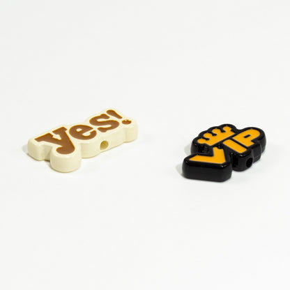 Plating Acrylic Flat Beads English Word Glossy Finish 10pcs 2