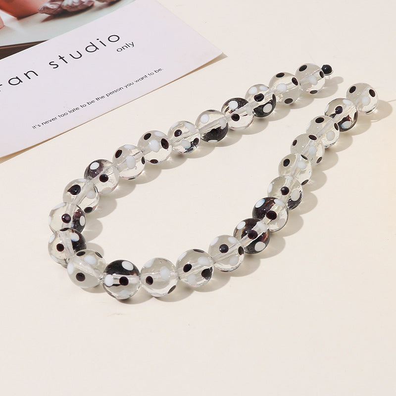 Lampwork Glass Beads Round 12mm Hand Painted Transparent Polka Dot 10pcs 10