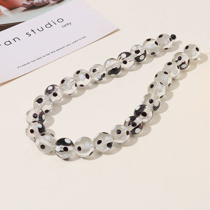 Lampwork Glass Beads Round 12mm Hand Painted Transparent Polka Dot 10pcs 10