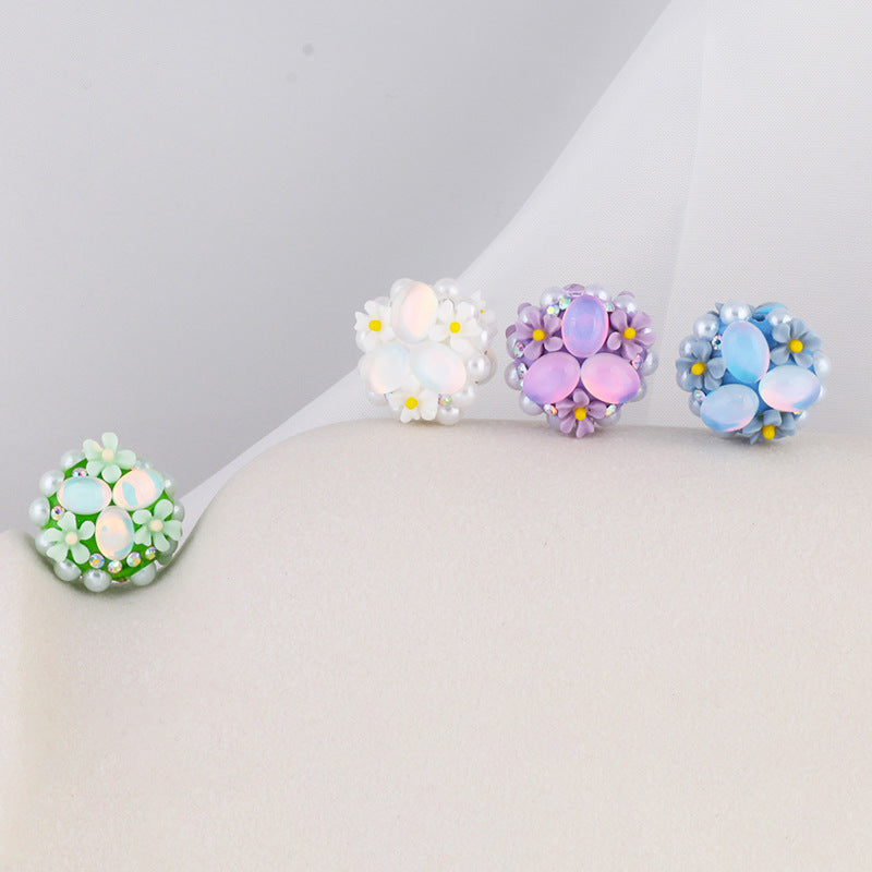Cat Eye Bubblegum Beads 16mm Triple Flower Cluster Pastel 6pcs 2