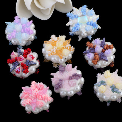 Bouquet Clay Beads 25mm Pearl Wrapped Floral Design 2pcs 4