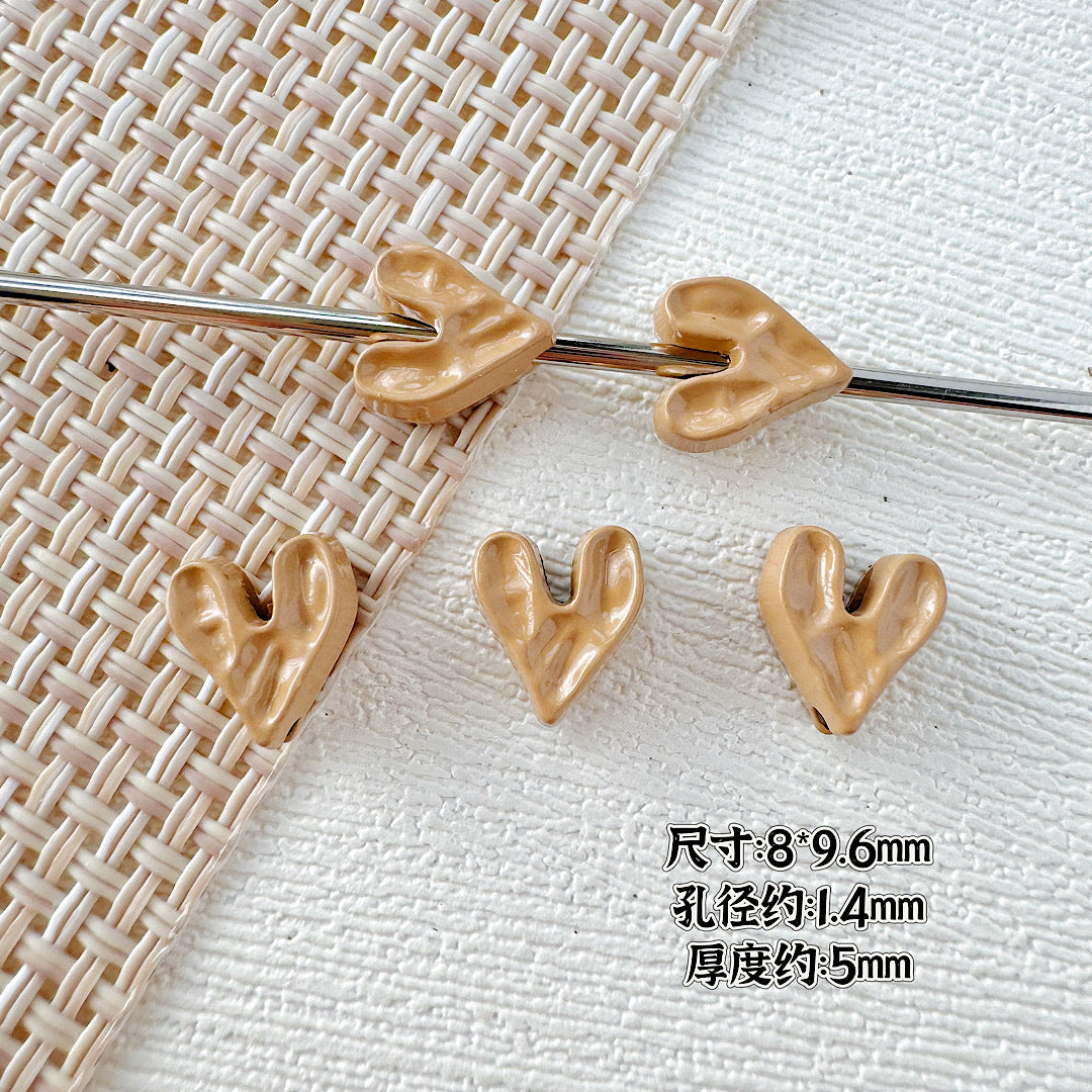 Heart Stone Metal Beads 6mm 9mm Glossy Painted Pastel Colors 50pcs 13