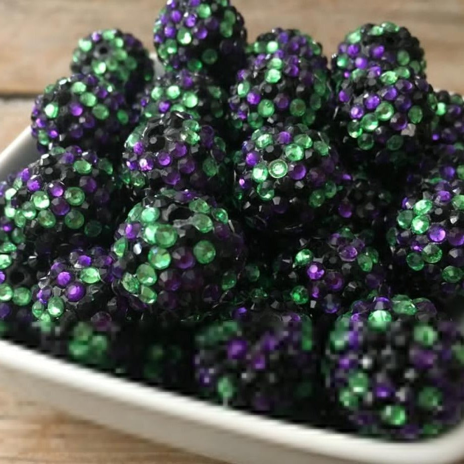 Rhinestone Bubblegum Beads 10-22mm Halloween Green Purple 5pcs