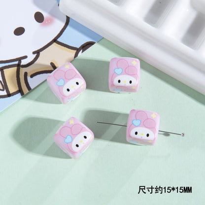 Printed Acrylic Square Beads 15mm Sanrio Pastel Colors 10pcs 16