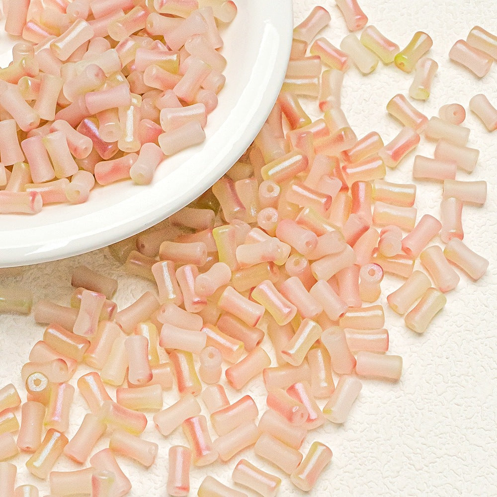 Bamboo Frosted Glass Beads 6x12mm Pastel Matte Finish 50pcs 6