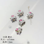 Cartoon Metal Beads Silver Pink Tone Playful Enamel 10pcs 6