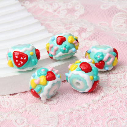 Hand Painted Cute Cake Series Acrylic Beads 18-23mm 10pcs 12