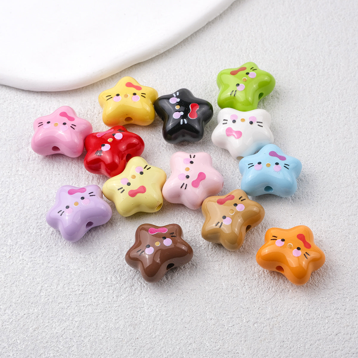 Star Acrylic Beads 20mm Glossy Hello KT Faces Colorful 20pcs 4