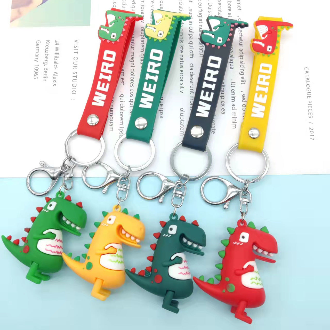PVC Dinosaur Keychain Colorful Cartoon Dino Design