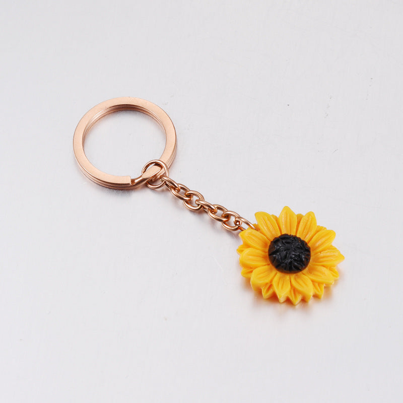 Sunflower Keychain Stainless Steel Yellow Petals Silver Gold Rose Gold 3