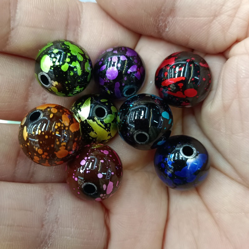 Dark Tone Spray Ink Acrylic Beads 16mm Glossy Splatter Pattern 100pcs 2