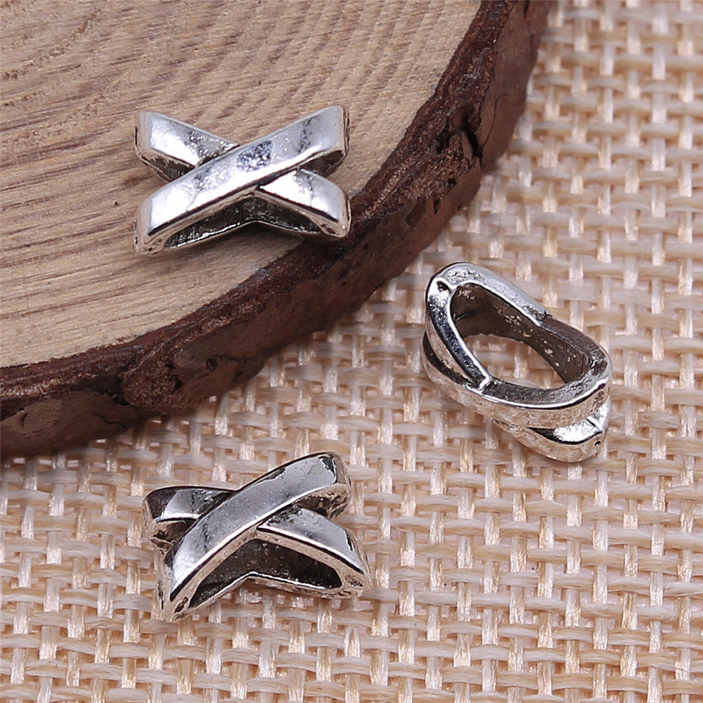 X Shaped Metal Beads 7x10mm Polished Silver Tone Large Hole 200pcs