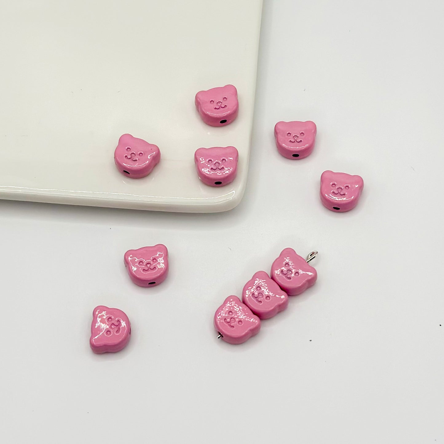 Teddy Bear Metal Beads 10mm Glossy Painted Alloy 10pcs 8