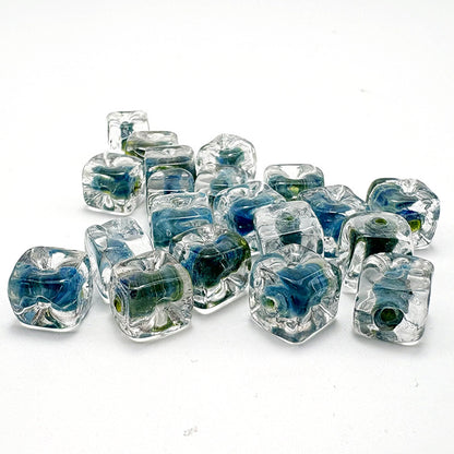 Lampwork Glass Beads Square 9.6x10.6mm Ripple Texture Dyed Core 10pcs 8