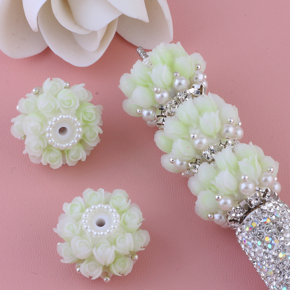 Flower Tiered Ball Resin Beads 22mm Vintage Pearl Accent 5pcs 9