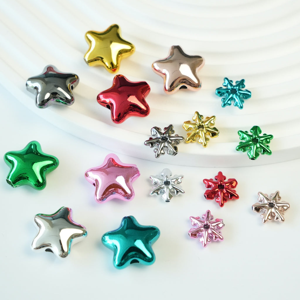 Pentagram Snowflake Acrylic Beads 14mm 21mm Metallic Plated 100pcs 2