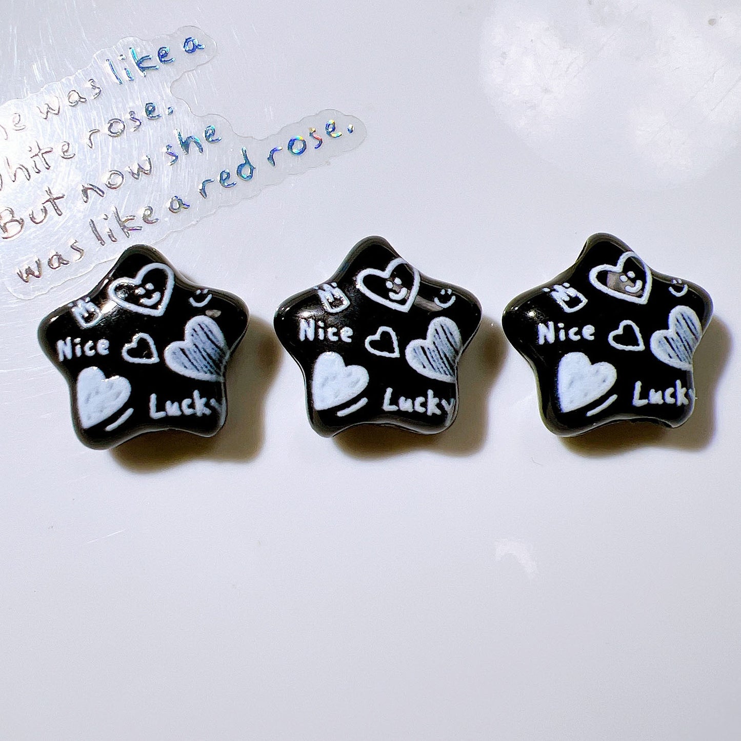 Embossed Star Acrylic Beads 26mm Black and White Tone 10pcs 8