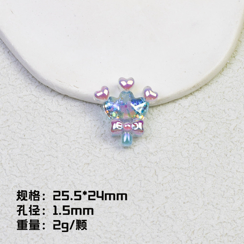 Glitter Crown Lollipop Resin Beads 26mm Transparent Pastel Colors 10pcs 7