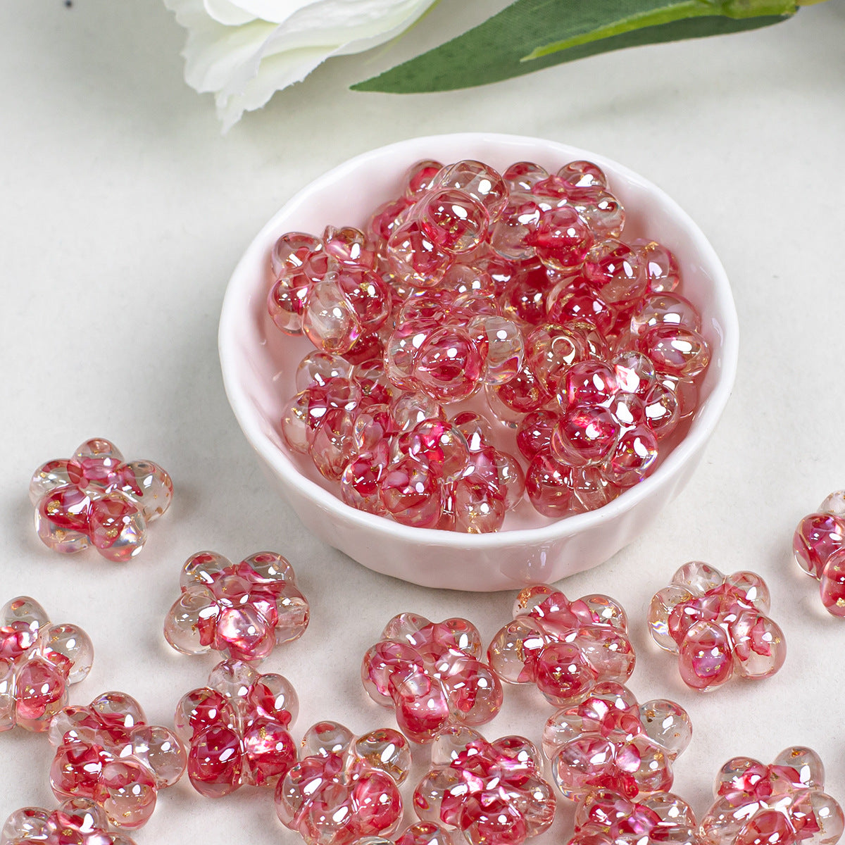 Clear Five Petal Flower Resin Beads 18mm Transparent Iridescent 5pcs 7