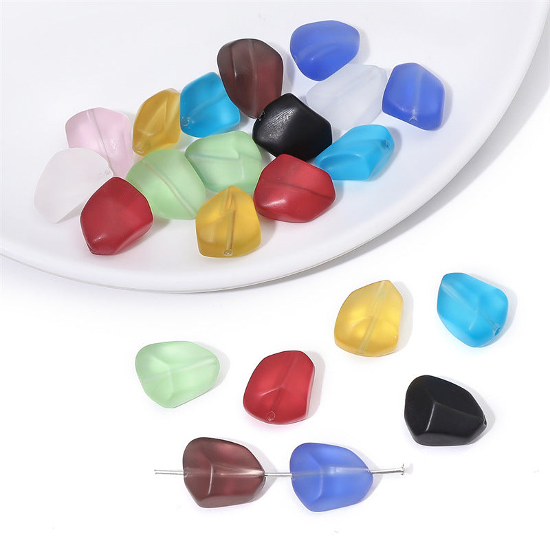 Frosted Irregular Cut Flat Stone Glass Beads 12x15mm Multicolor 10pcs 15